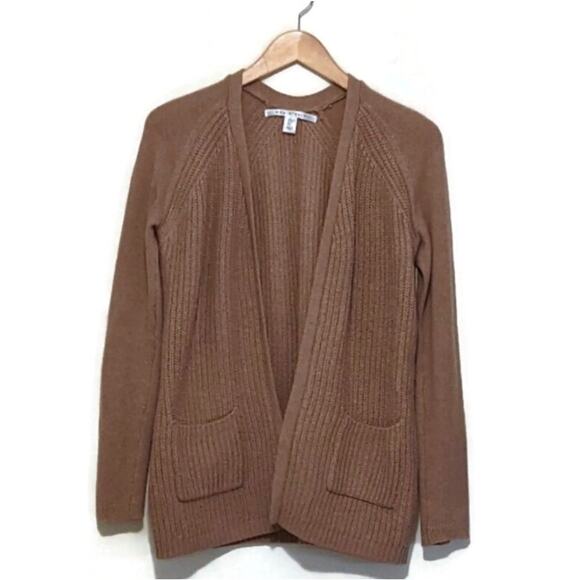 Max Studio Wool Ribbed Knit Camel Tan Cardigan Sweater Fall Winter Layering S - Picture 1 of 12